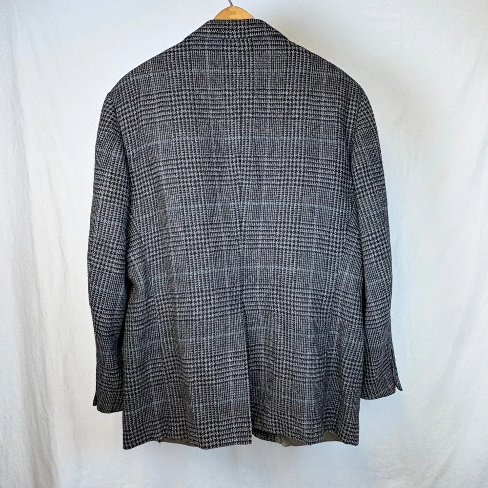Vtg Polo University Club Ralph Lauren Wool Houndstooth Plaid Blazer Grey 42 USA